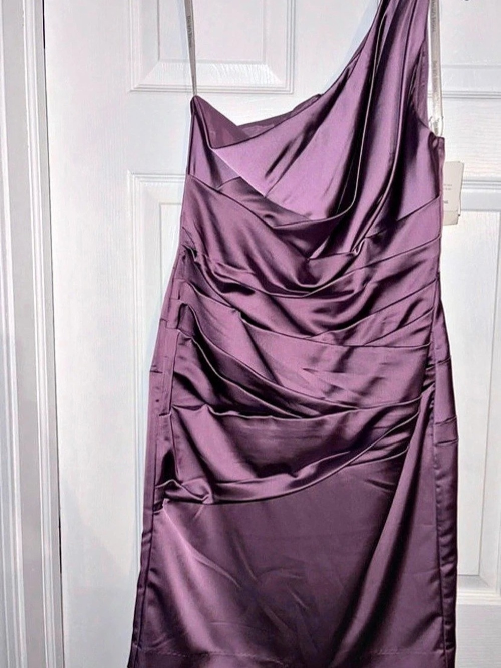 Davidโs Bridal Satin Draped Mini Dress in Purple Size 10 NWT